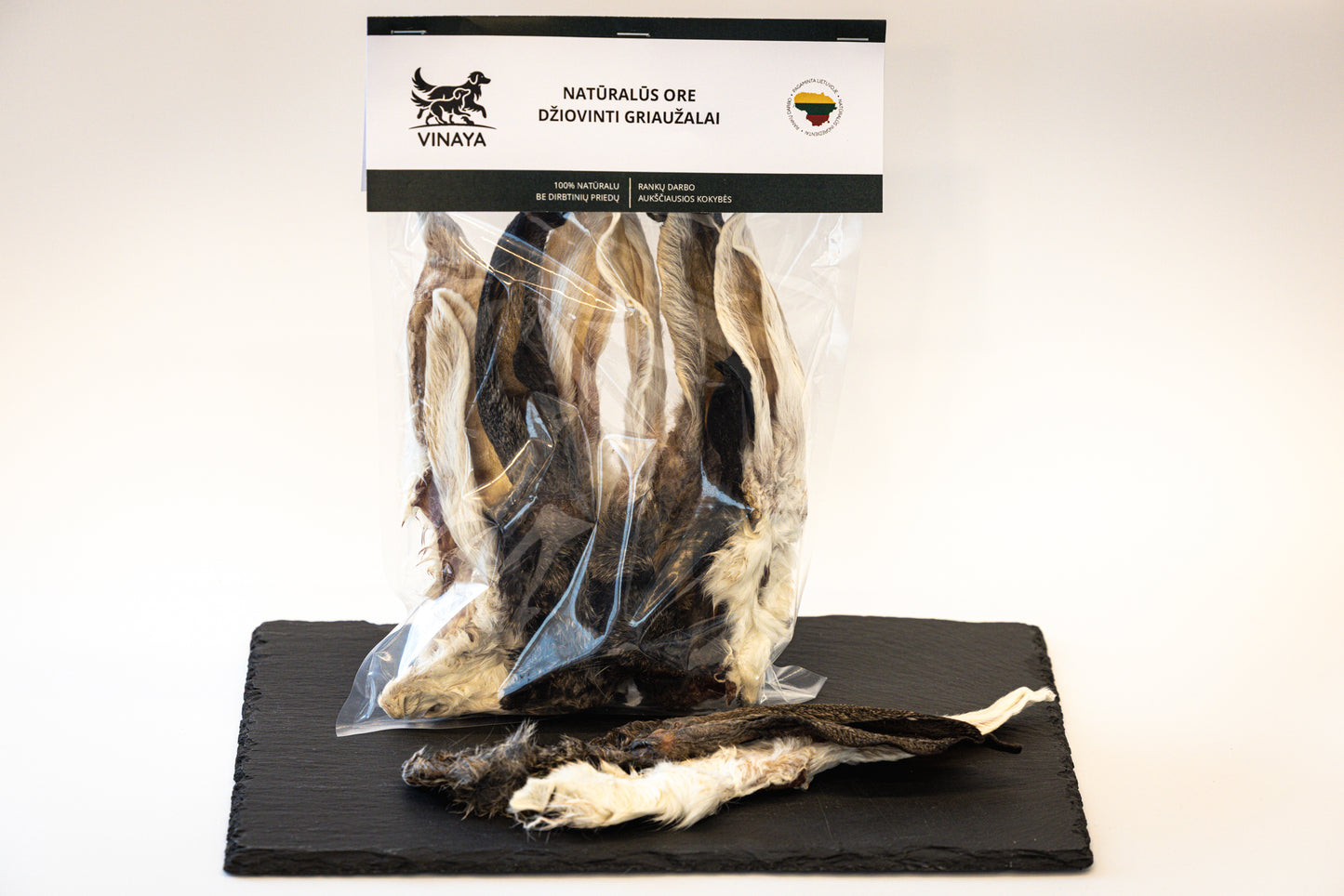 Dehydrated rabbit ears with fur